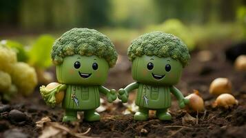 broccoli have face, hands and foots walking made by AI generative photo