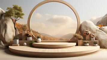 Podium background with cream color tone japanese style made by photo