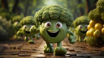 broccoli have face, hands and foots walking made by AI generative photo