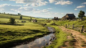 granja en sub urbano a tarde, ultra realista, suave Encendiendo hecho por ai generativo foto