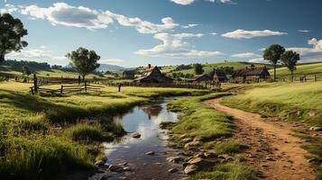 granja en sub urbano a tarde, ultra realista, suave Encendiendo hecho por ai generativo foto