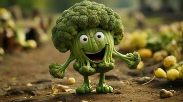 broccoli have face, hands and foots walking made by AI generative photo