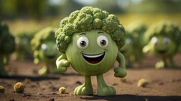 broccoli have face, hands and foots walking made by AI generative photo