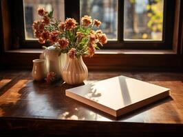 paper on the wooden table, real photography with smooth lighting and sun light AI generate photo