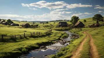 granja en sub urbano a tarde, ultra realista, suave Encendiendo hecho por ai generativo foto