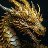 a hyper realistic close up photo of golden dragon AI generative