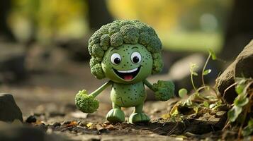 broccoli have face, hands and foots walking made by AI generative photo