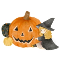 flicka med pumpa halloween vattenfärg png