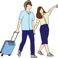 A couple travel together with luggage. png