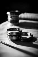 A Couple Of Rings Sitting On Top Of A Table. AI Generated photo