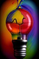 A Picture Of A Light Bulb With A Multicolored Background. AI Generated photo