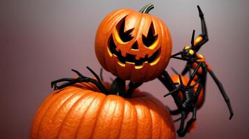 un Pareja de calabazas sentado en parte superior de cada otro. ai generado foto