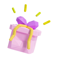 purple gift decorated with cute yellow ribbon in low polygon style png