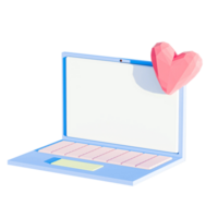 3d illustration of blue laptop decorated with mini heart in low polygon style png