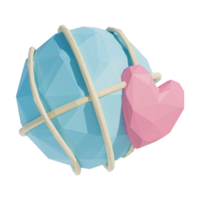 world icon with mini heart in low poly style png