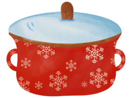 watercolor drawing of red Christmas pot with lid png