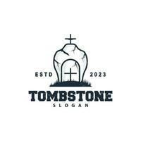 Tombstone Logo, Tomb Cemetery Cross, Vector Vintage Label, Retro Badge, Inspirational Design