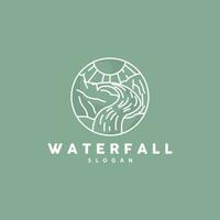 Waterfall Logo, River Mountain Forest Exploring Design Illustration vector