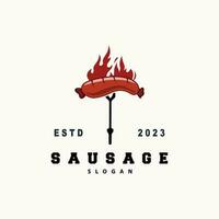 Sausage Logo, Vector Meat Fork and the Sausage Food, Restaurant Inspiration Design, Vintage Retro Rustic