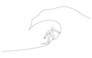 surfer wave surfing balancing smooth line art one line style vector