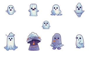 Cute Ghost Clipart Collection, Soft blue Color - AI Generative png