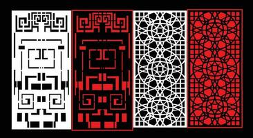 Decorative wall panels set Jali design CNC pattern, laser cutting pattern, router CNCcutting. vector