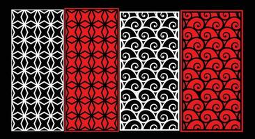 Decorative wall panels set Jali design CNC pattern, laser cutting pattern, router CNCcutting. vector