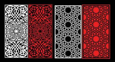 Decorative wall panels set Jali design CNC pattern, laser cutting pattern, router CNCcutting. vector