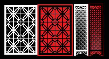 Decorative wall panels set Jali design CNC pattern, laser cutting pattern, router CNCcutting. vector