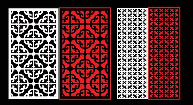 Decorative wall panels set Jali design CNC pattern, laser cutting pattern, router CNCcutting. vector