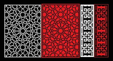 Decorative wall panels set Jali design CNC pattern, laser cutting pattern, router CNCcutting. vector