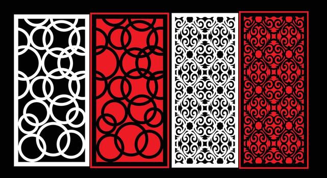 Decorative wall panels set Jali design CNC pattern, laser cutting pattern, router CNCcutting. vector