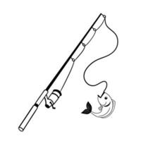 Fishing rod icon. Vector outline illustration. Spinning sketch isolated on white