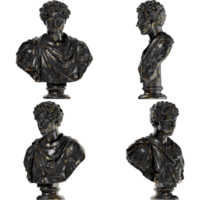 jovem Marcus aurelius digital retrato dentro Preto mármore e ouro 3d render de ativos png