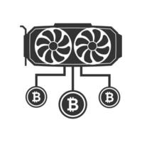 Vector illustration of VGA mining bitcoin icon in dark color and white background