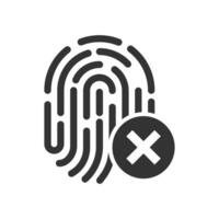 Vector illustration of wrong fingerprint icon in dark color and white background