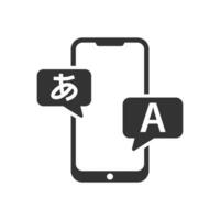 Vector illustration of smartphone translation icon in dark color and white background