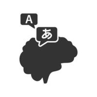 Vector illustration of language translator brain icon in dark color and white background