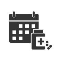 Vector illustration of medication schedule icon in dark color and white background