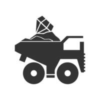 Vector illustration of diamond mining truck icon in dark color and white background