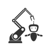 Vector illustration of robotic machine icon in dark color and white background