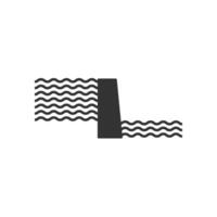 Vector illustration of water dam icon in dark color and white background