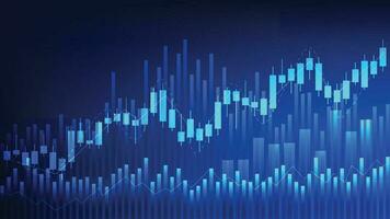 Financial business statistics with bar graph and candlestick chart show stock market price on dark background vector