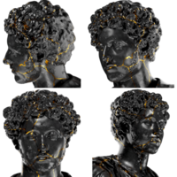 Young Marcus Aurelius Digital Portrait in Black Marble and Gold 3D Render Asset png