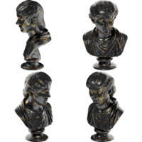 Roman Lady Digital Portrait Bust in Black Marble and Gold Graphic Design Asset png