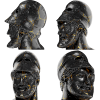guerrero con casco milcíades antiguo griego 3d digital busto estatua en negro mármol y oro png