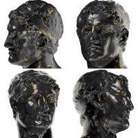 Ptolomeo ii philadelphus antiguo griego 3d digital busto estatua en negro mármol y oro png