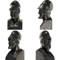 krijger met helm milities oude Grieks 3d digitaal buste standbeeld in zwart marmeren en goud png