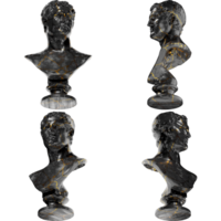 Ptolemy II Philadelphus Ancient Greek 3D Digital Bust Statue in Black Marble and Gold png