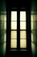 A Close Up Of A Window With A Curtain. AI Generated photo